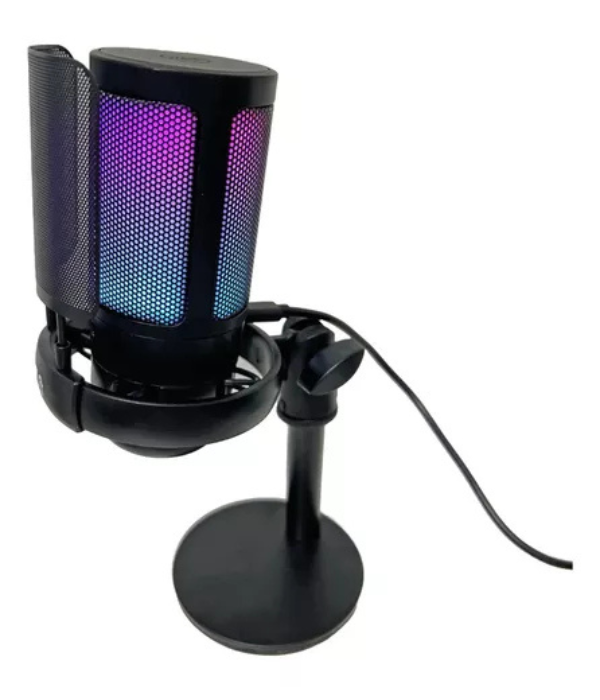 Microfone Condensador Rgb Led Alta Sensibilidade Usb Gamer Cor Preta